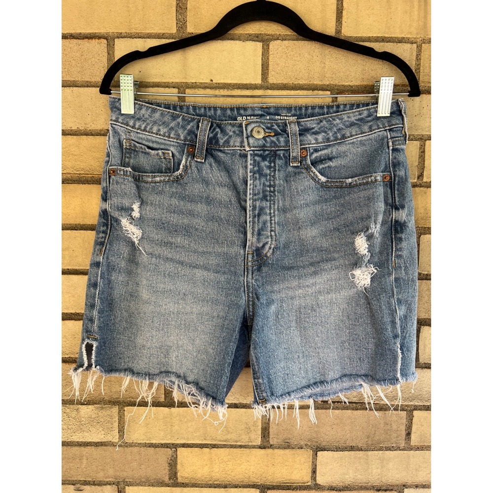 Old Navy OG Straight High Rise Distressed Denim Shorts Medium Wash Size 8